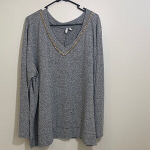 Cato Heather Gray Top with Gold Chain Accent